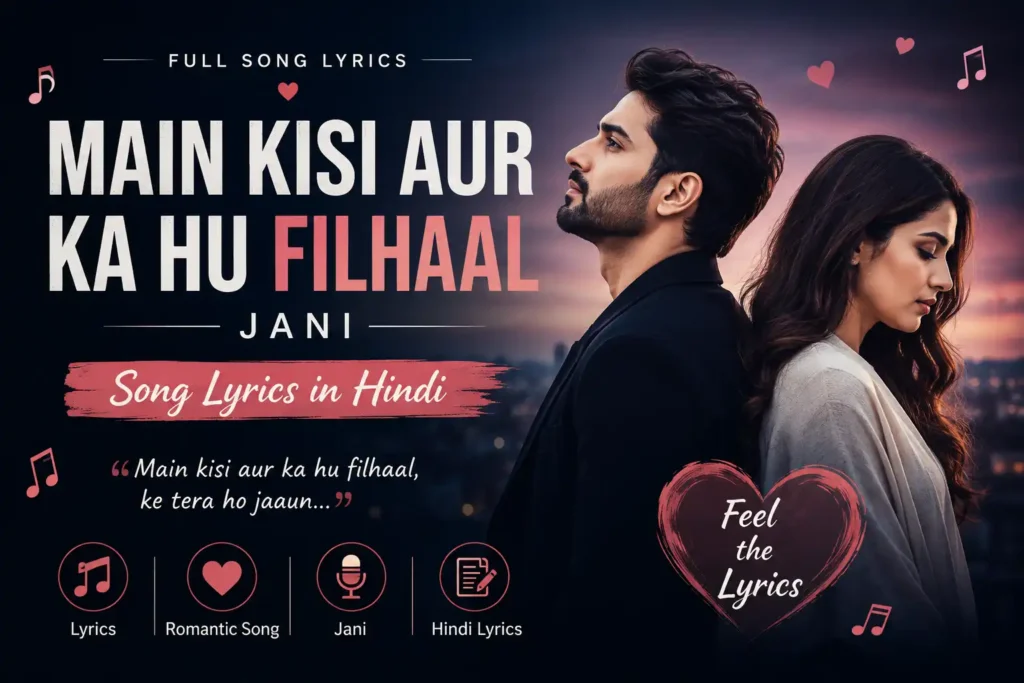 Filhaal Song Lyrics in Hindi feature image with an emotional couple, romantic background, and B Praak Jaani song lyrics artwork.